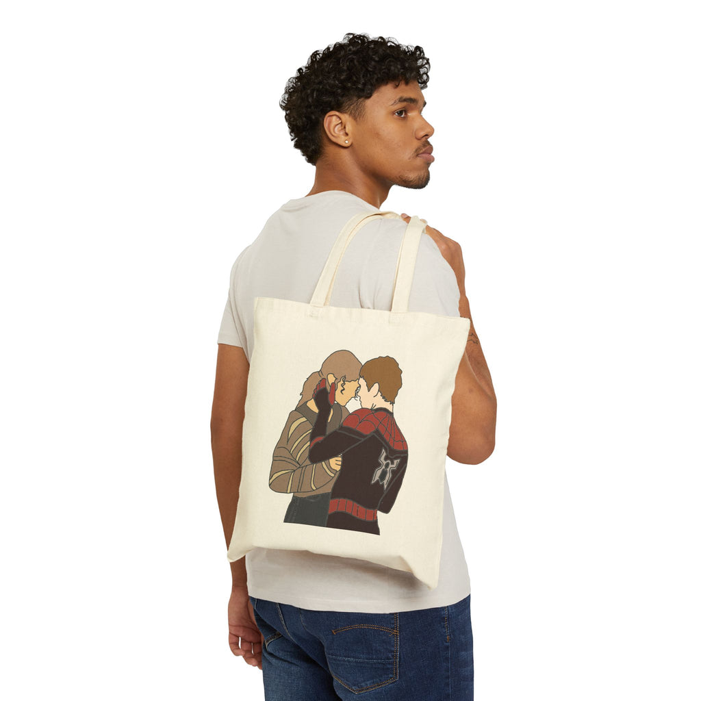 Spider-Man Tote Bag, Tom Holland & Zendaya Gift, Peter Parker MJ Fan Art Tote, Marvel Inspired Canvas Shopping Bag, Superhero Book Tote
