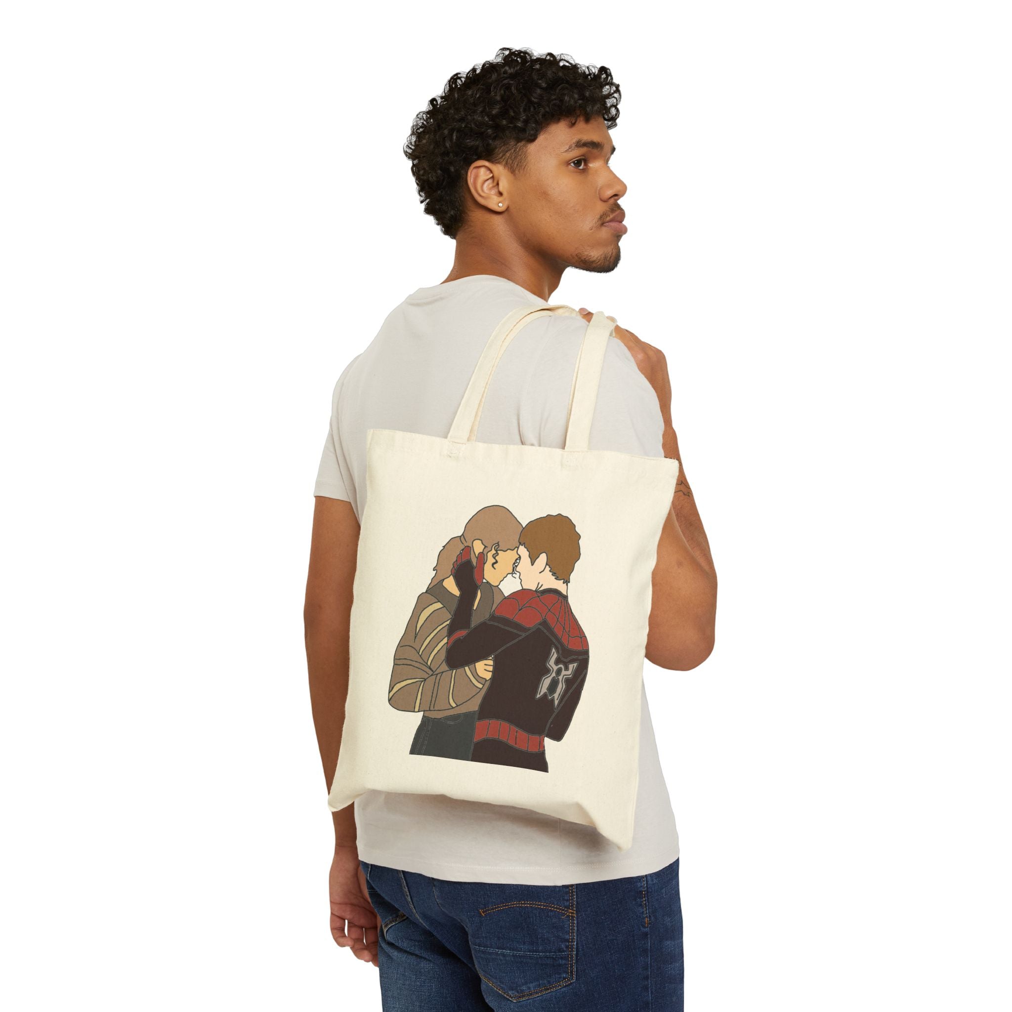 Spider-Man Tote Bag, Tom Holland & Zendaya Gift, Peter Parker MJ Fan Art Tote, Marvel Inspired Canvas Shopping Bag, Superhero Book Tote