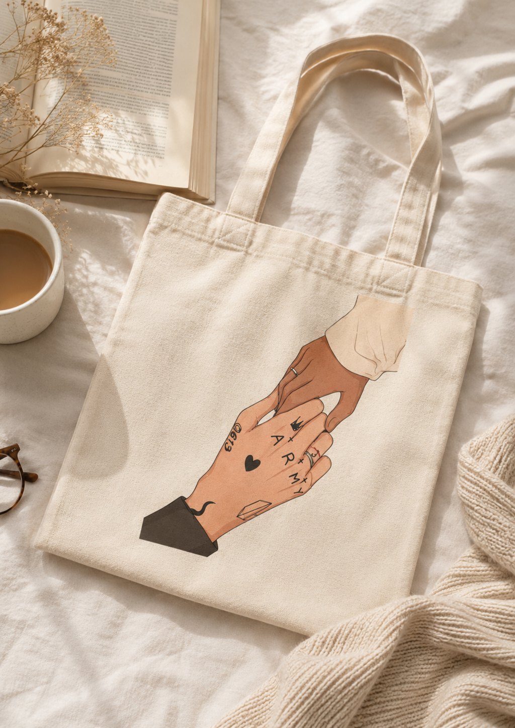 Jungkook & ARMY Tote Bag, Red String Soulmate, BTS JK Gift