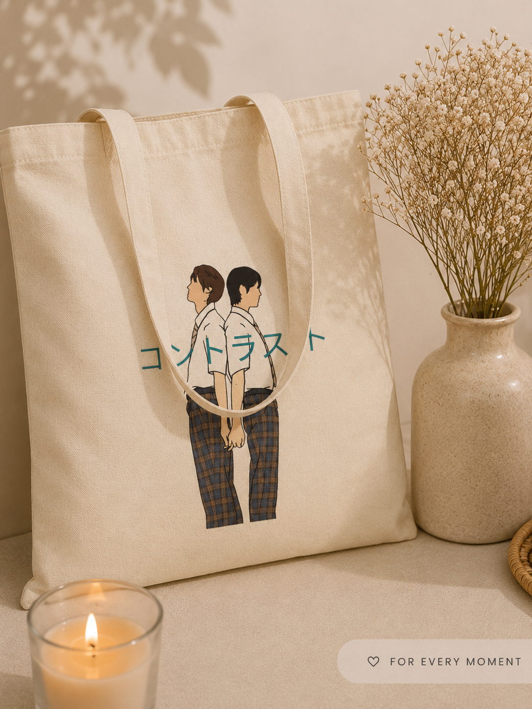 Contrast コントラストBL Drama Line Art Tote Bag | Luchi Haruhi & Akune Haruse Japanese BL Aesthetic