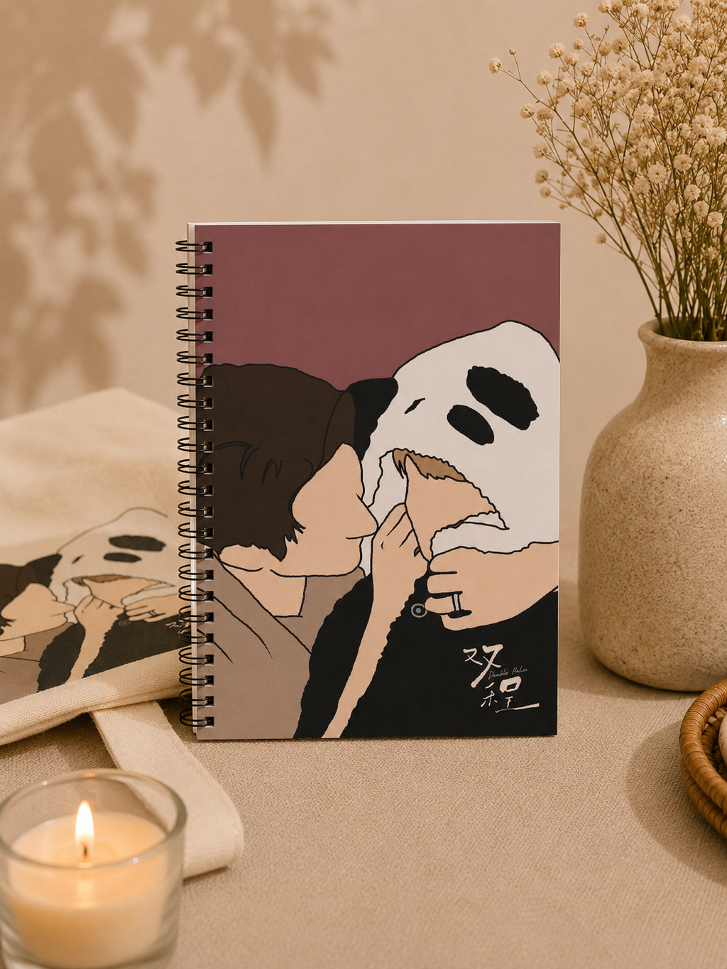 Panda Hoodie Kiss Double Helix Spiral Notebook | Ruled Journal