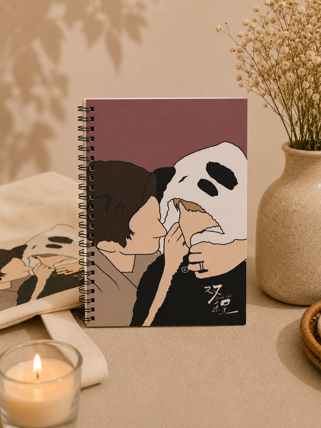 Panda Hoodie Kiss Double Helix Spiral Notebook | Ruled Journal