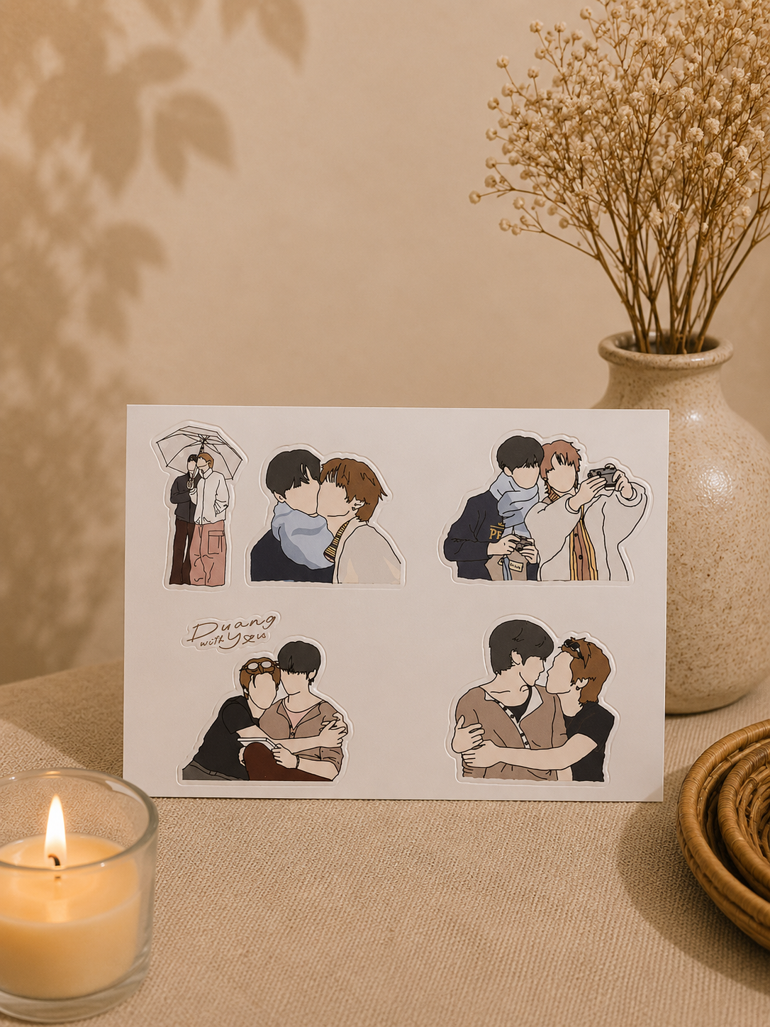 Duang With You Teeteepor Sticker Pack | Thai BL Series Fan Art | Set of 5 Vinyl Stickers | Cute Laptop & Journal Decals