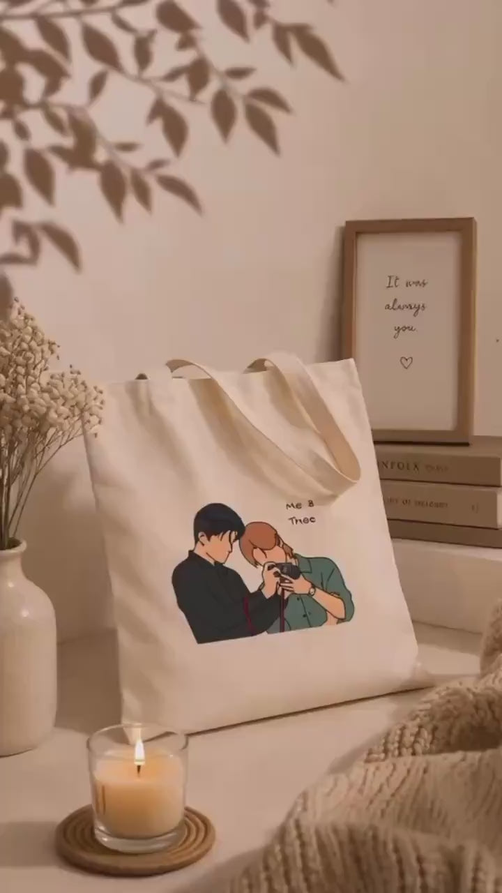 Pondphuwin Mee and Thee Thai BL Series sticker design Tote Bag | GMMTV characters