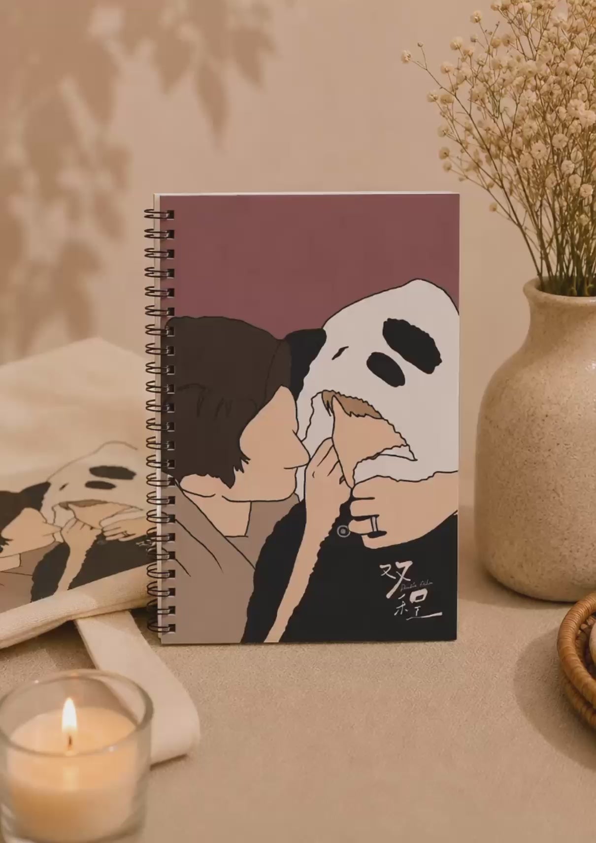 Panda Hoodie Kiss Double Helix Spiral Notebook | Ruled Journal